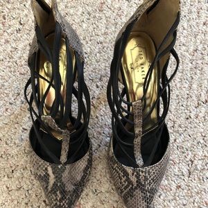 Ted Baker Snake Print Heels with Black Straps